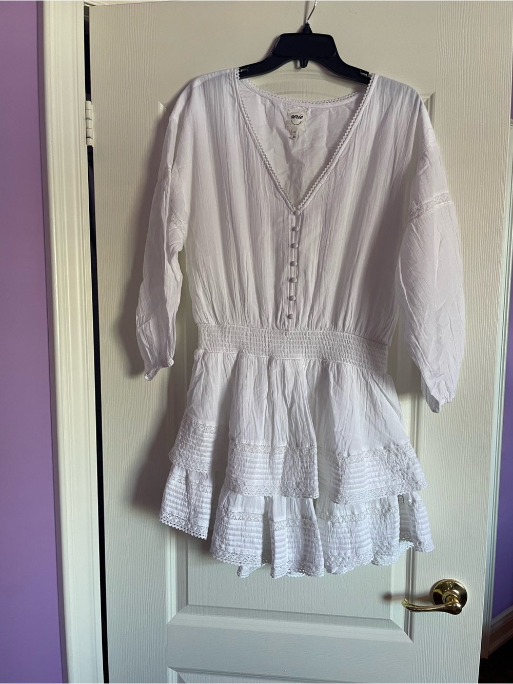Aerie White Ruffle Tiered Smocked Mini Dress